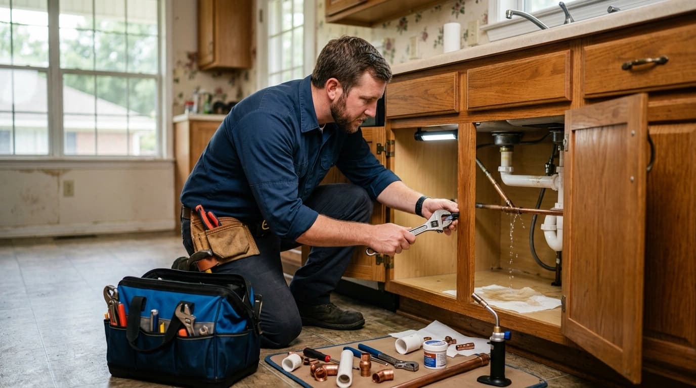Plumber responding to a 24/7 emergency plumbing call in Tupelo, MS